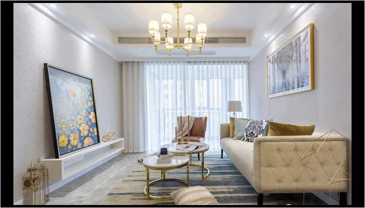 一改美式沉悶的格調，以點綴形式出現的色彩，使得整體氛圍和諧溫馨又不顯凌亂，凸顯出空間的華美氣質